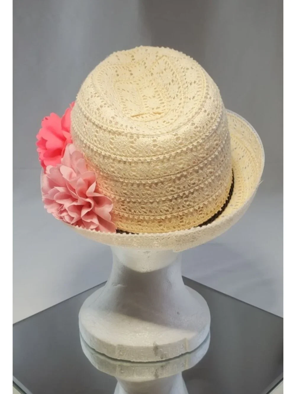 Capelli New York Kids Crochet Straw Fedora Hat Cream Summer Beach Resort OSFM